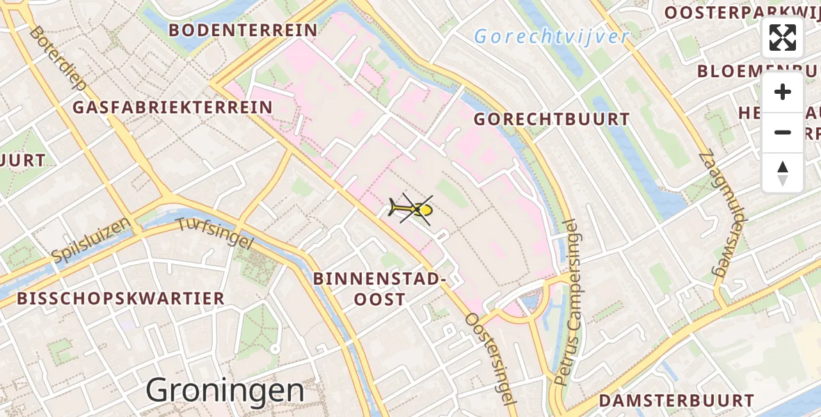 Vluchtroute Ambulancehelikopter van Universitair Medisch Centrum Groningen naar Universitair Medisch Centrum Groningen