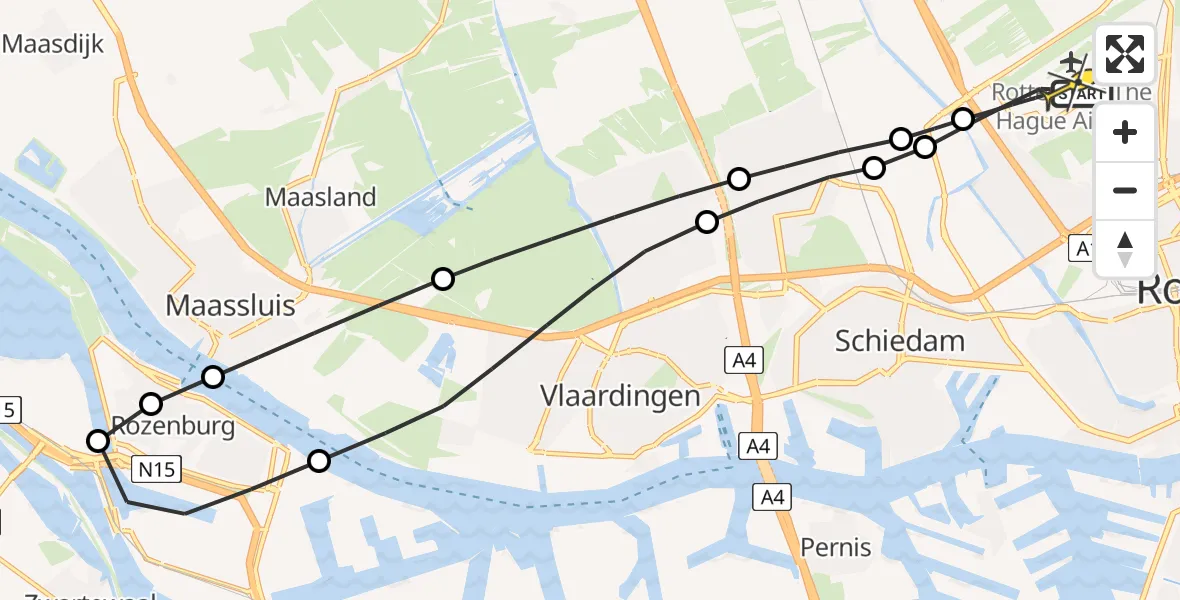Routekaart van de vlucht: Lifeliner 2 naar Rotterdam The Hague Airport, Achterdijk