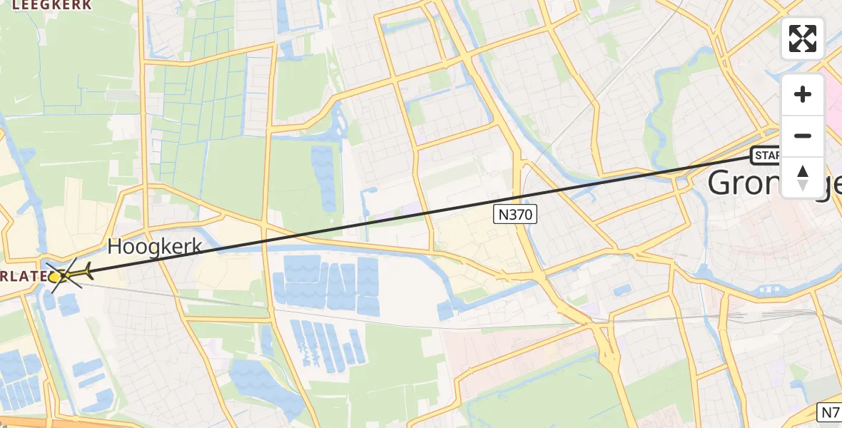 Routekaart van de vlucht: Ambulancehelikopter naar Groningen, Hoendiep