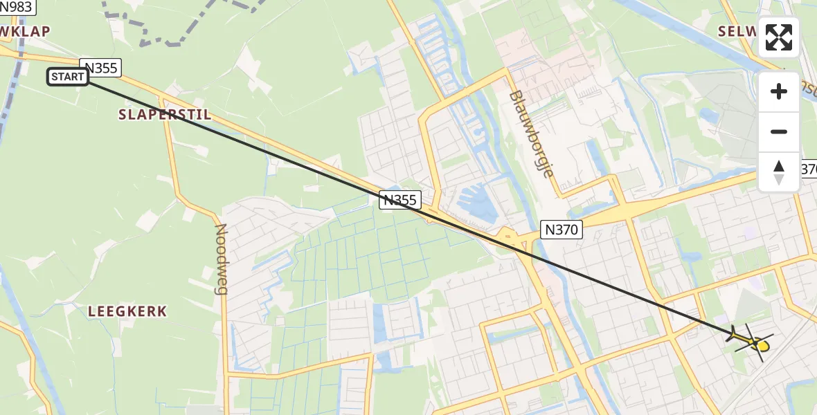 Routekaart van de vlucht: Ambulanceheli naar Groningen, Concordiastraat