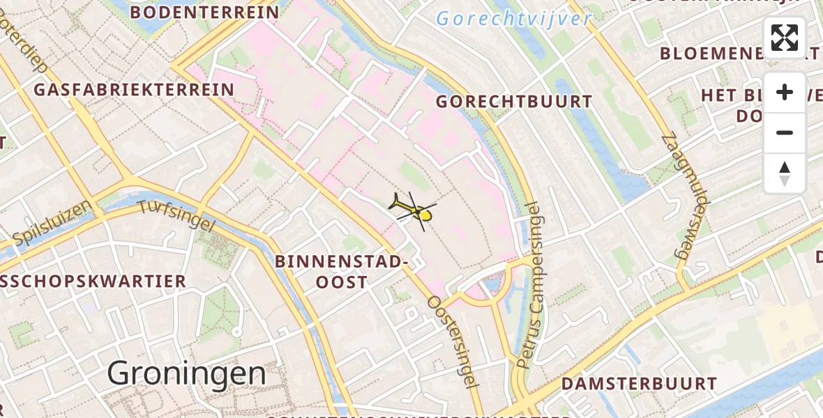 Vluchtroute Ambulancehelikopter van Universitair Medisch Centrum Groningen naar Universitair Medisch Centrum Groningen