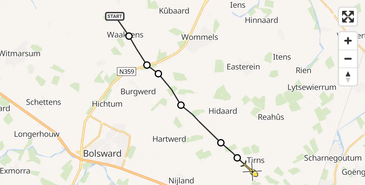 Routekaart van de vlucht: Ambulancehelikopter naar Tirns, Buorren