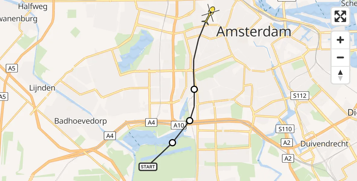Routekaart van de vlucht: Politiehelikopter naar Amsterdam, Koenenkade
