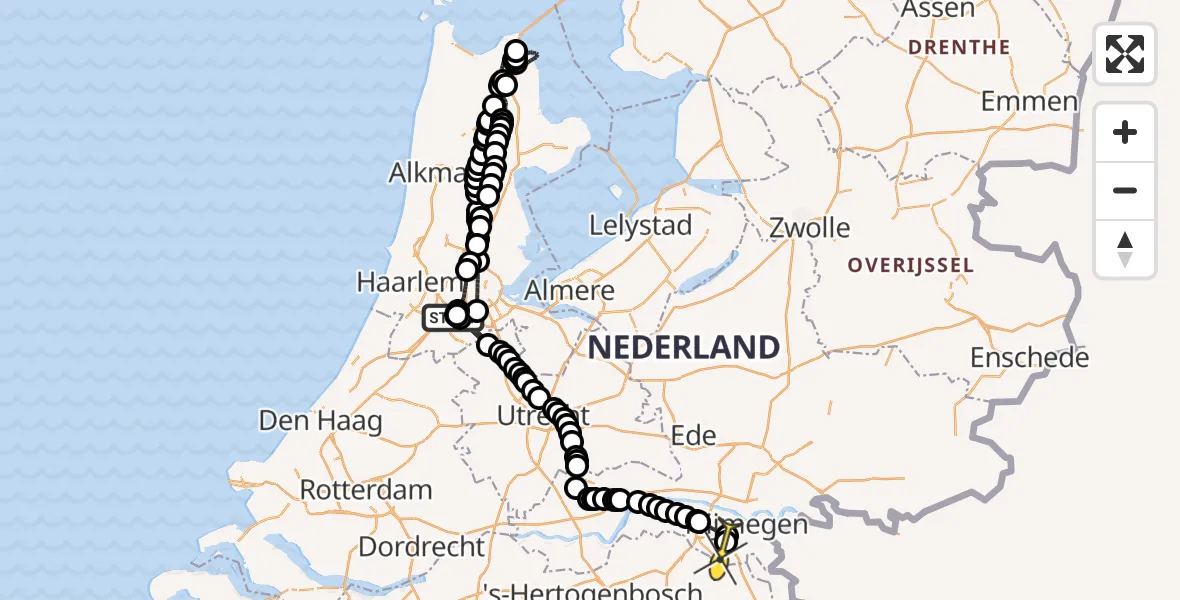 Routekaart van de vlucht: Politieheli naar Wijchen, Van Weerden-Poelmanweg