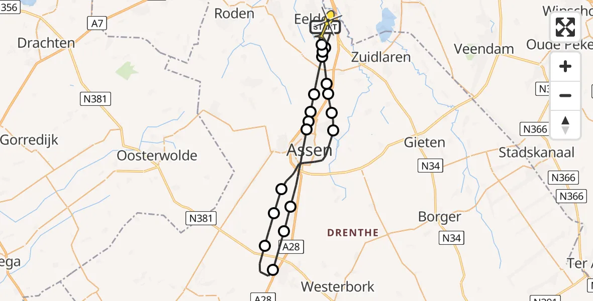 Routekaart van de vlucht: Lifeliner 4 naar Groningen Airport Eelde, Norgerweg