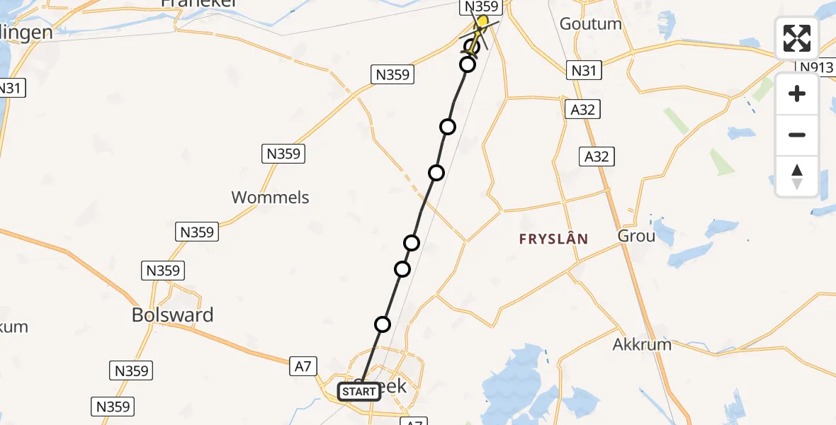 Routekaart van de vlucht: Ambulanceheli naar Boksum, Westereems