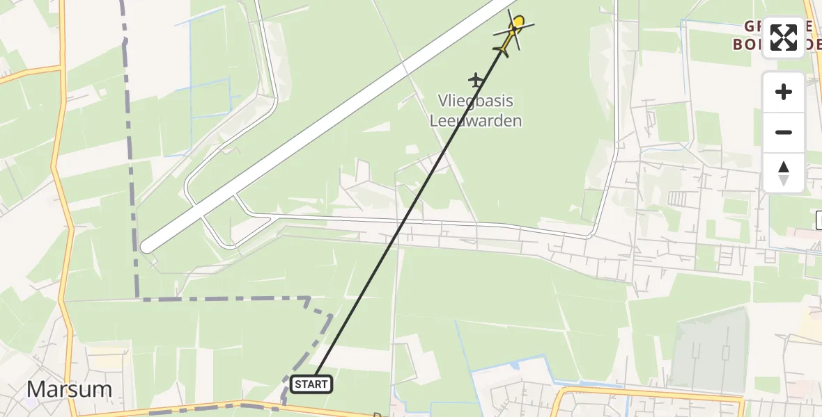 Vluchtroute Ambulancehelikopter van Leeuwarden naar Vliegbasis Leeuwarden