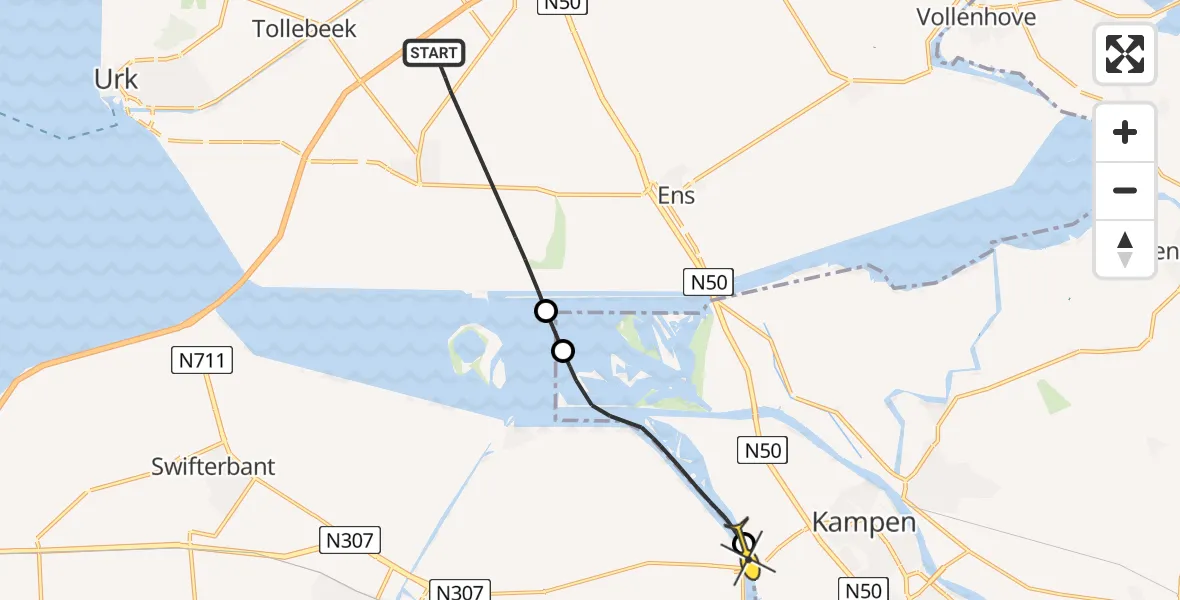 Routekaart van de vlucht: Politieheli naar Kampen, Nagelerweg