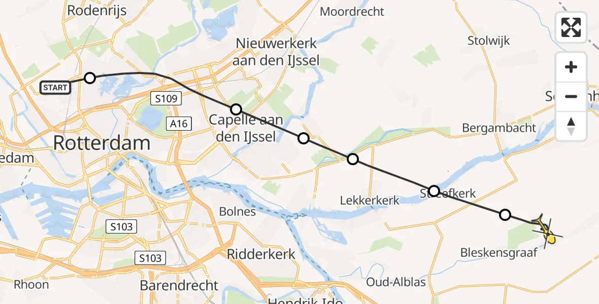 Routekaart van de vlucht: Lifeliner 2 naar Brandwijk, Tempelhof