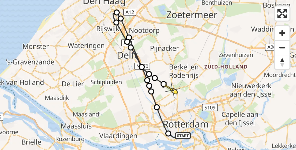 Routekaart van de vlucht: Lifeliner 2 naar Berkel en Rodenrijs, Willem Buytewechstraat