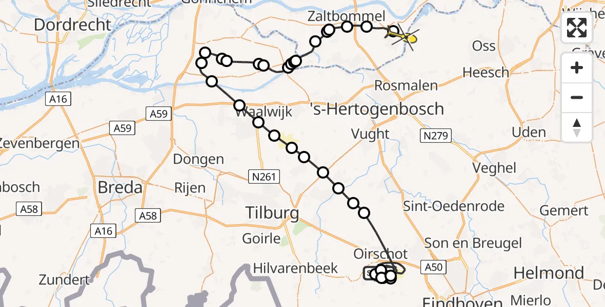 Routekaart van de vlucht: Politieheli naar Alem, Burgemeester Jan Smulderslaan