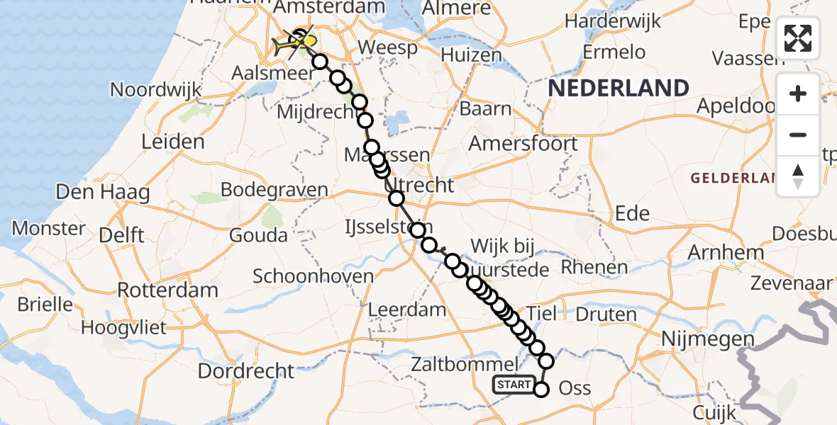 Routekaart van de vlucht: Politieheli naar Schiphol, Lithoijensebrug