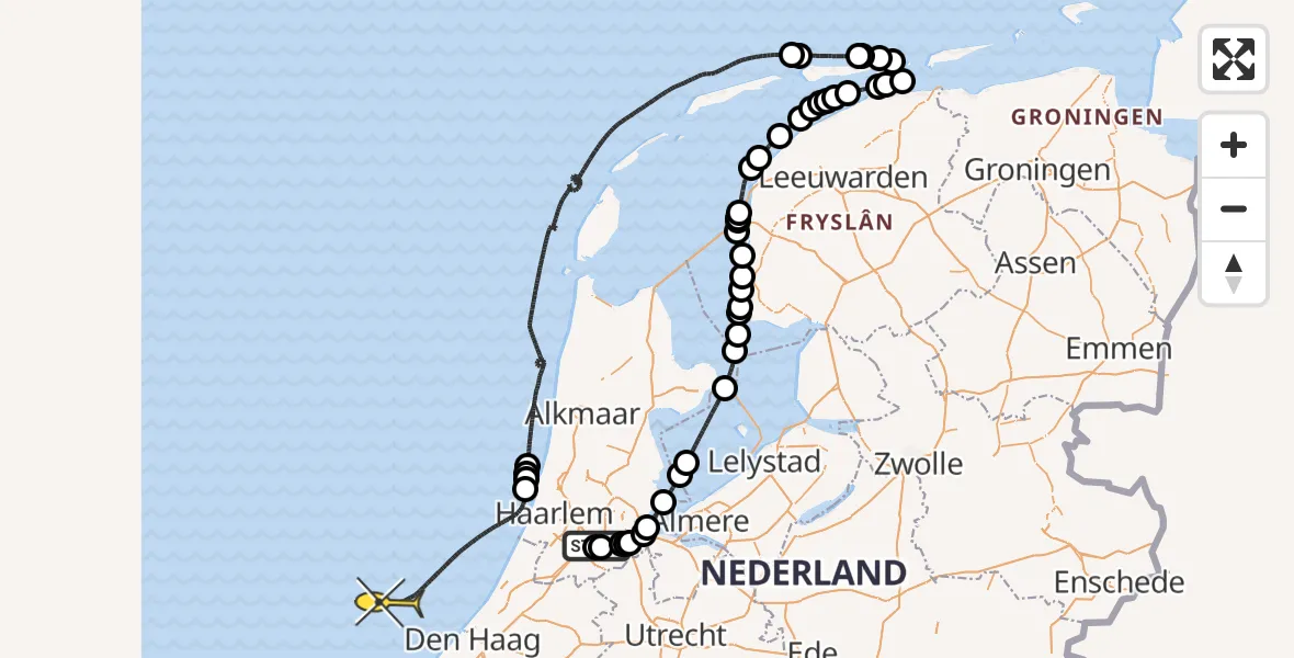 Routekaart van de vlucht: Politieheli naar Van Weerden-Poelmanweg