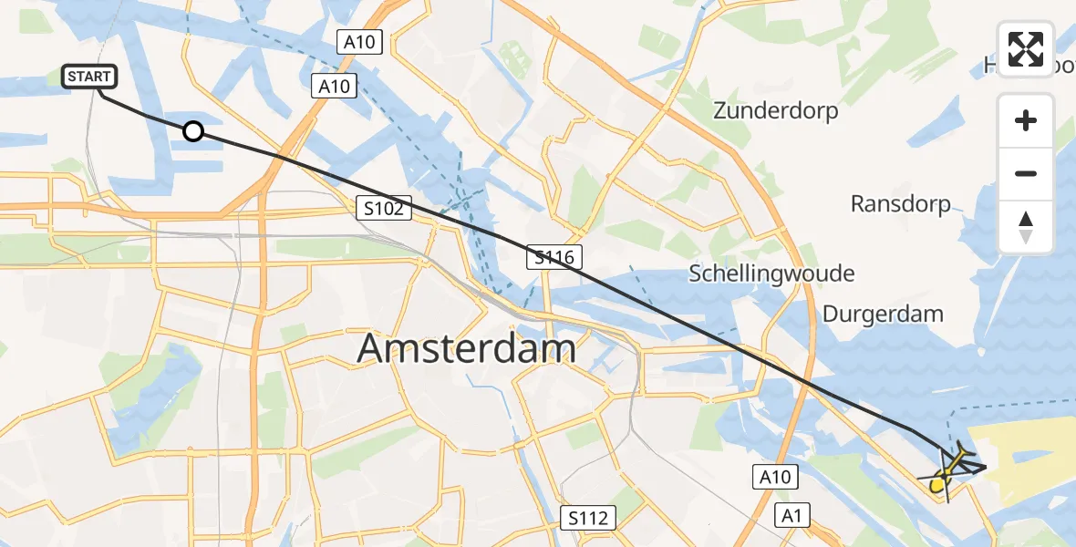 Routekaart van de vlucht: Lifeliner 1 naar Amsterdam, Westhaven