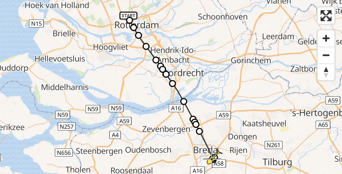 Routekaart van de vlucht: Lifeliner 2 naar Bavel, Van der Duijn van Maasdamweg