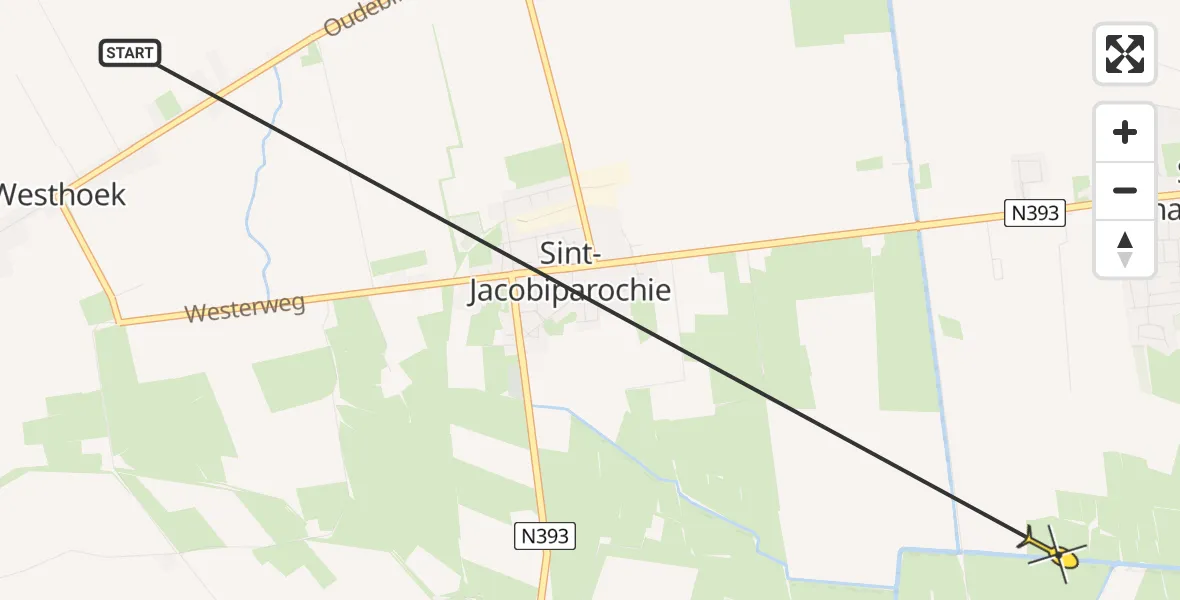 Routekaart van de vlucht: Ambulancehelikopter naar St.-Jacobiparochie, Blikfaart