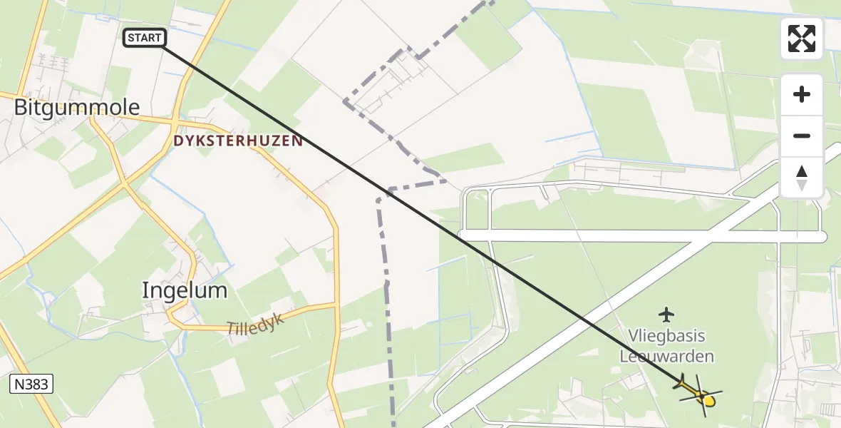 Routekaart van de vlucht: Ambulancehelikopter naar Vliegbasis Leeuwarden, Keegsdijkje