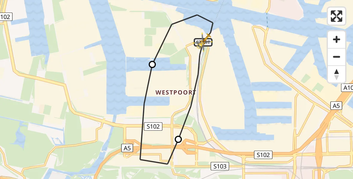 Vluchtroute Traumahelikopter van Amsterdam Heliport naar Amsterdam Heliport