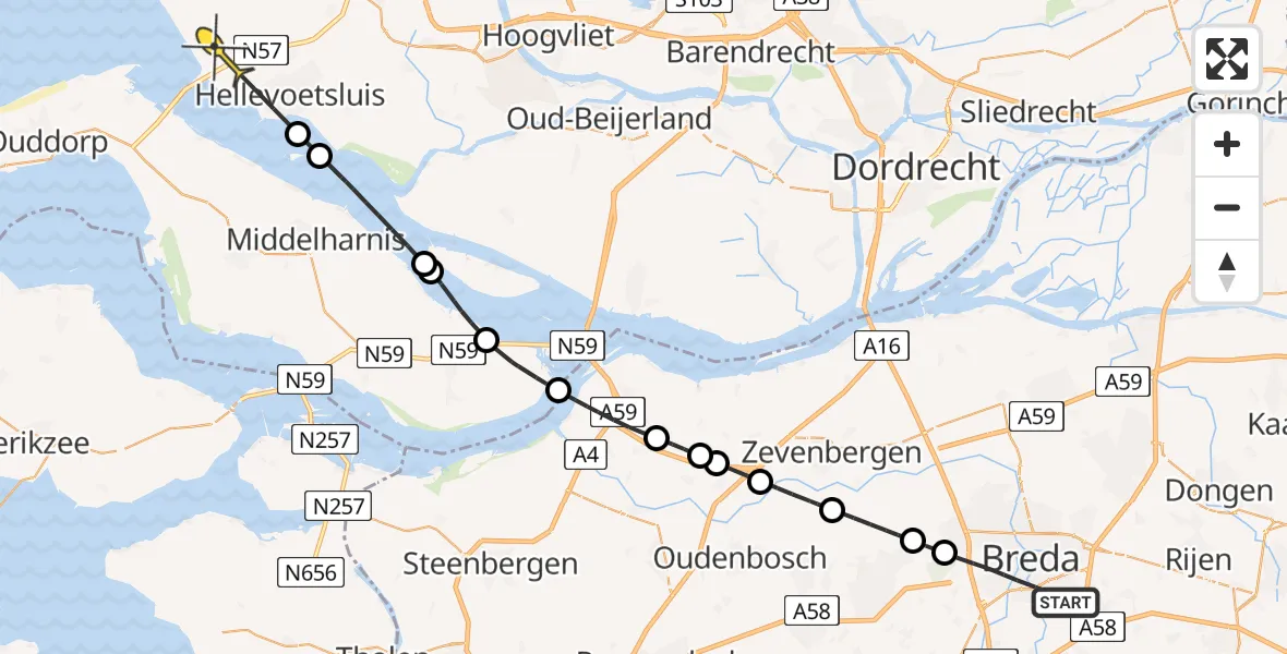 Routekaart van de vlucht: Lifeliner 2 naar Rockanje, van Duijvenvoordestraat