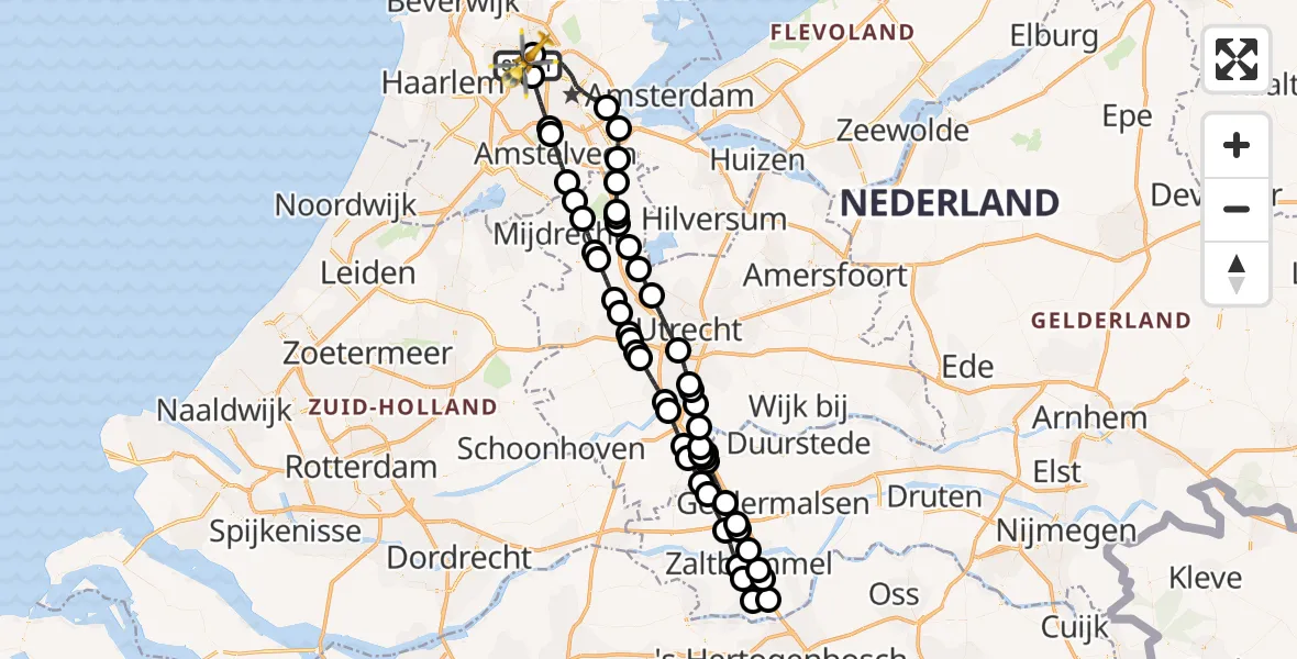 Vluchtroute Traumahelikopter van Amsterdam Heliport naar Amsterdam Heliport