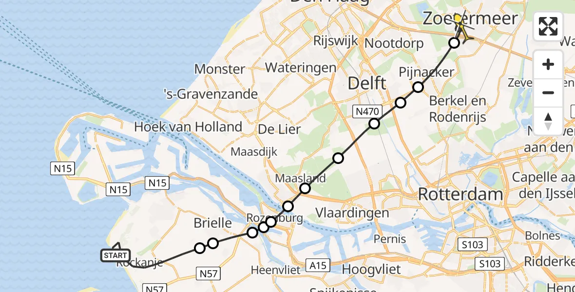 Routekaart van de vlucht: Lifeliner 2 naar Zoetermeer, Voornes Duin