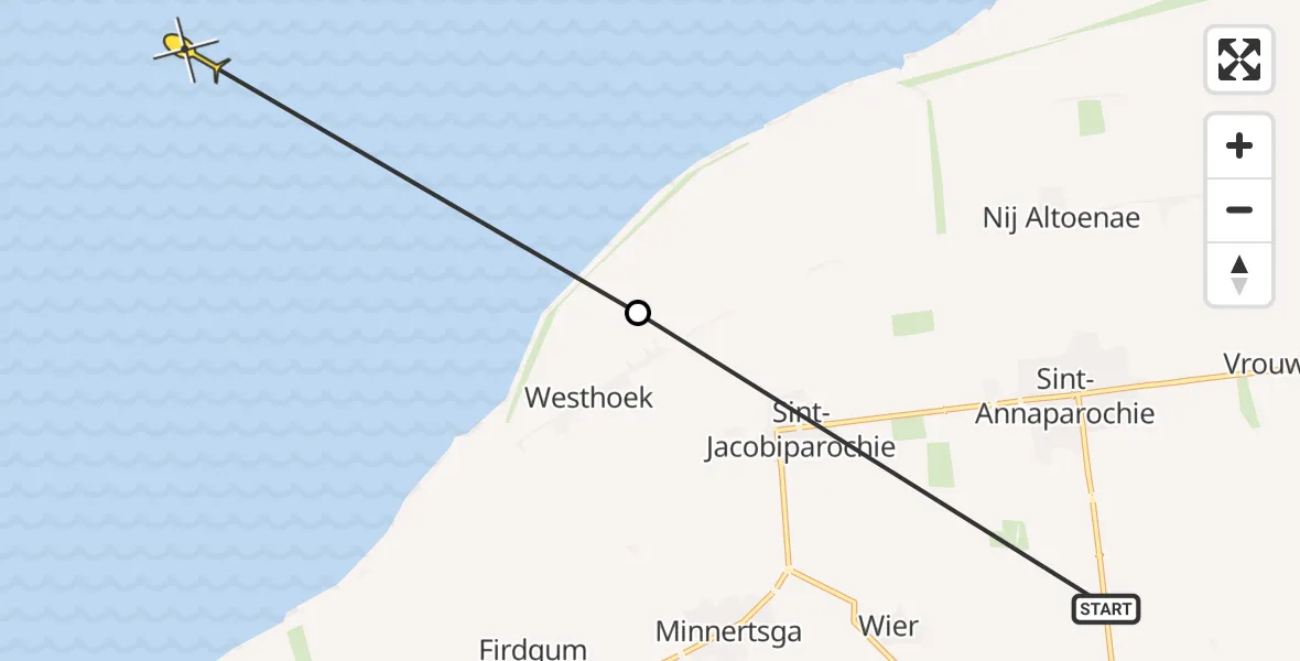 Routekaart van de vlucht: Ambulanceheli naar Formerum, Oudebildtdijk