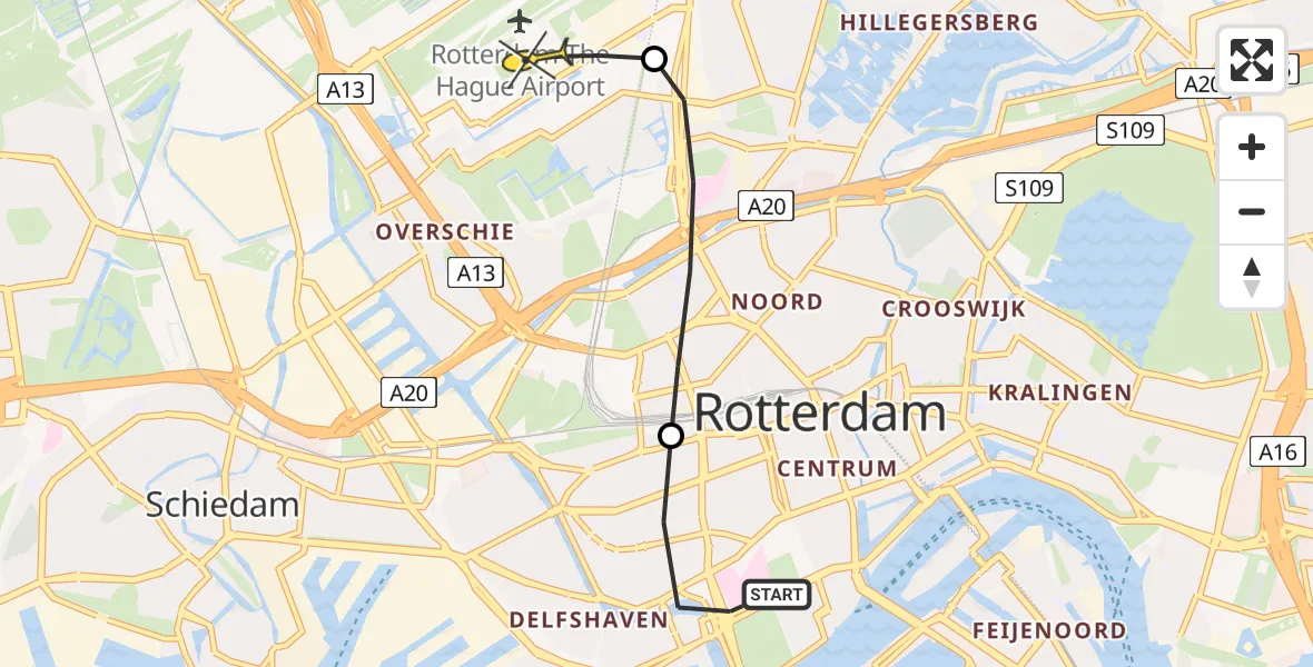 Routekaart van de vlucht: Lifeliner 2 naar Rotterdam The Hague Airport, Schietbaanlaan