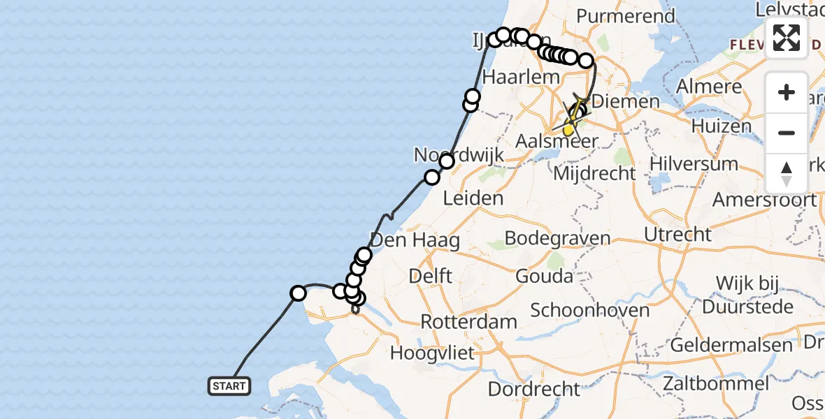 Routekaart van de vlucht: Politieheli naar Schiphol, Maasvlakteweg