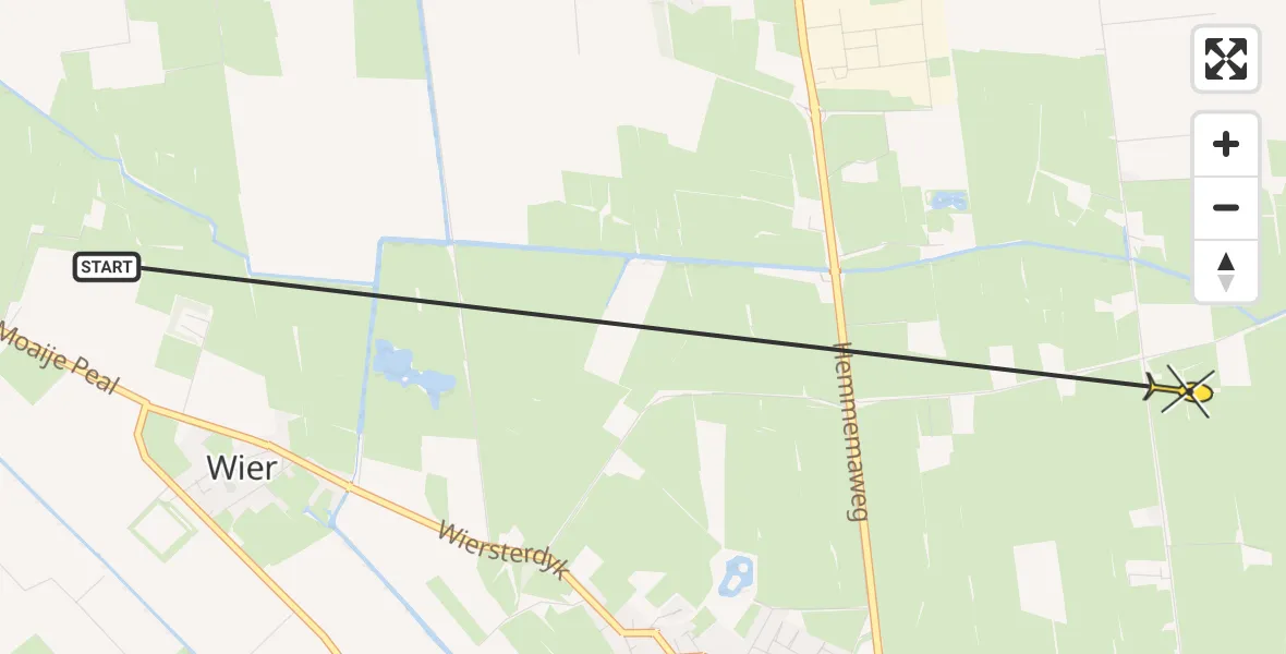 Routekaart van de vlucht: Ambulancehelikopter naar St.-Annaparochie, Langhuisterweg