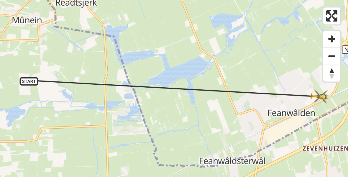Vluchtroute Ambulancehelikopter Gytsjerk - Feanwâlden, 16 mei 2024, 17:53