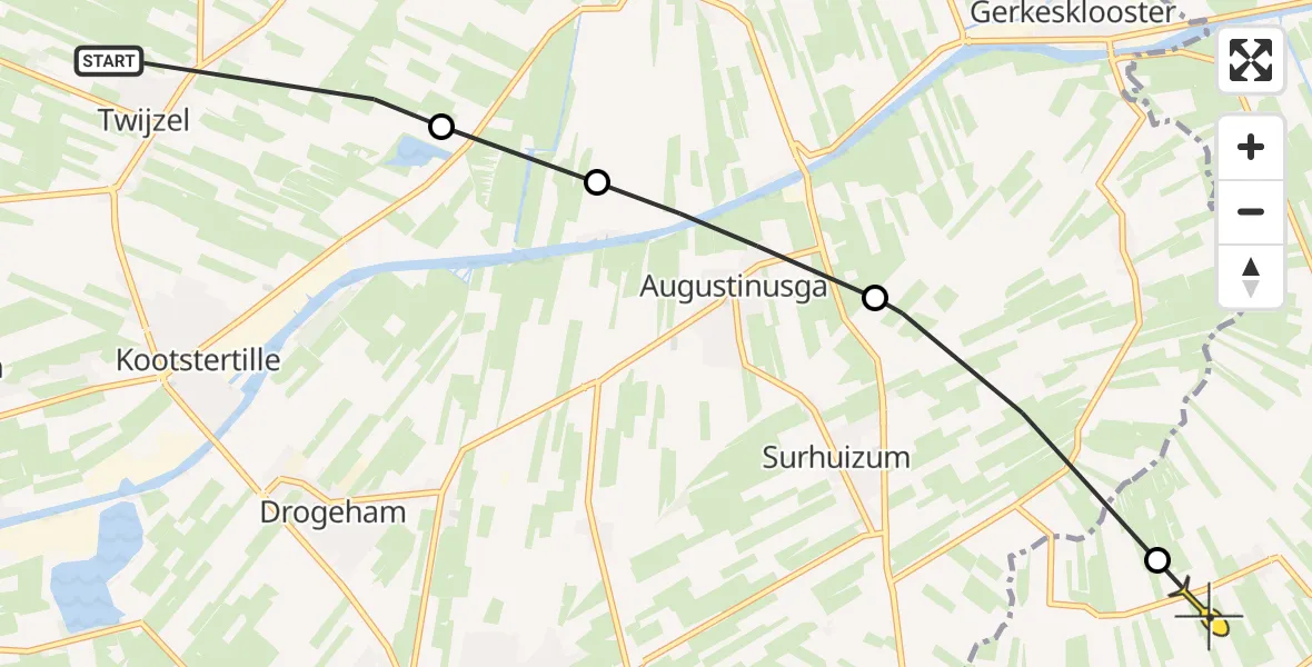 Routekaart van de vlucht: Ambulanceheli naar Doezum, De Miedwei