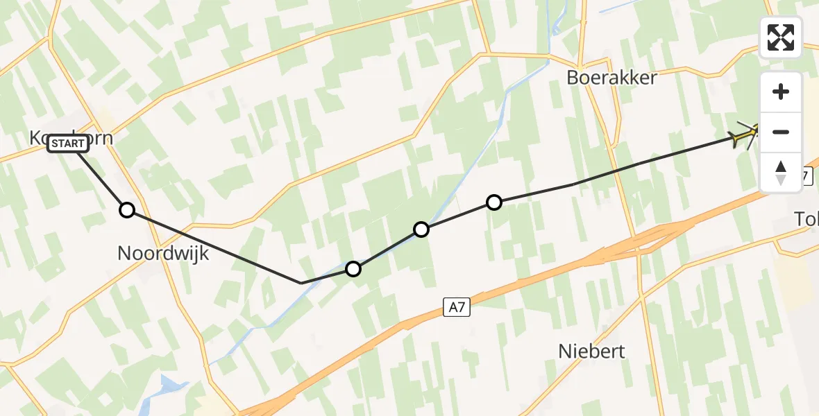 Routekaart van de vlucht: Ambulancehelikopter naar Tolbert, Beldam