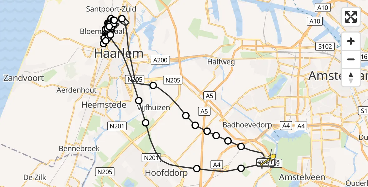 Routekaart van de vlucht: Politieheli naar Schiphol, Loevesteinse Randweg