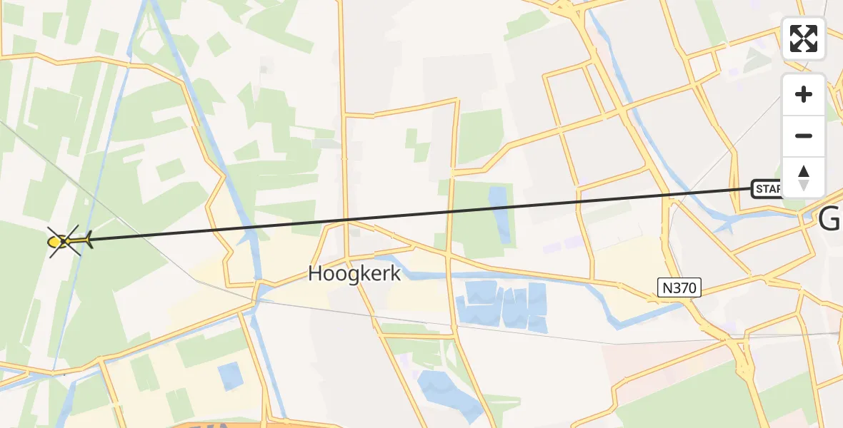 Routekaart van de vlucht: Ambulancehelikopter naar Den Horn, Nutweg