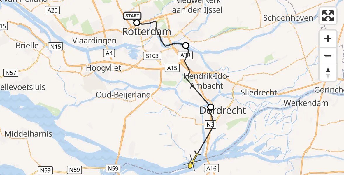 Routekaart van de vlucht: Politiehelikopter naar Strijensas, Fairoaksbaan