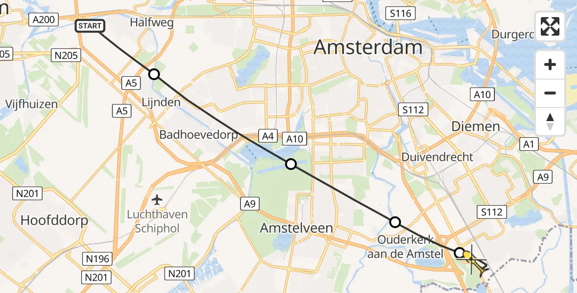 Routekaart van de vlucht: Lifeliner 2 naar Academisch Medisch Centrum (AMC), Domineeslaan