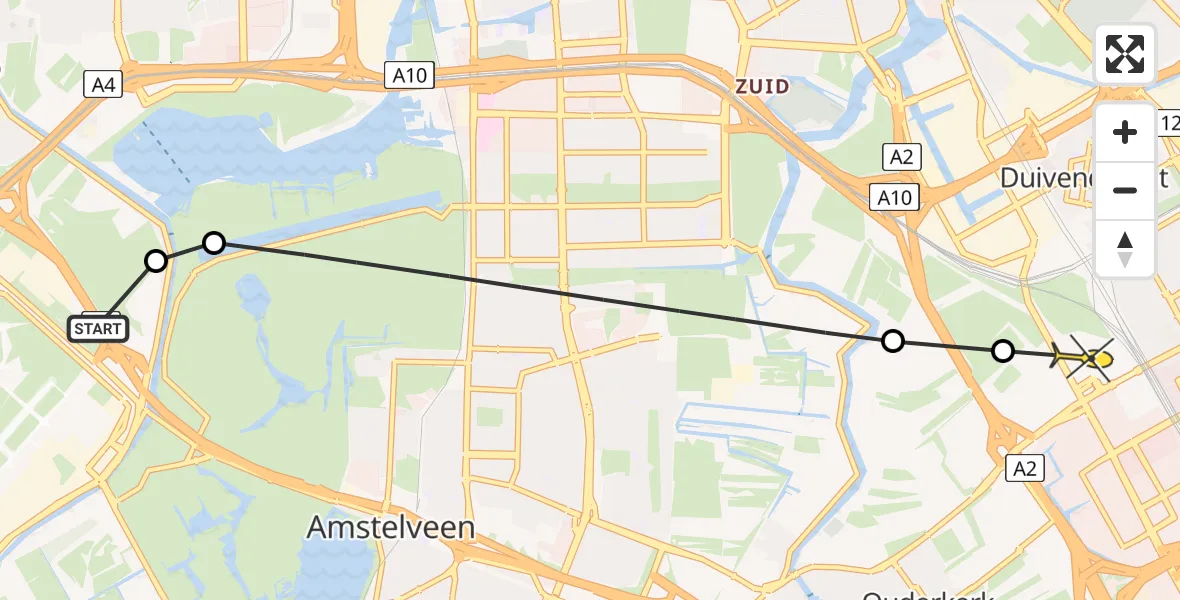 Routekaart van de vlucht: Politiehelikopter naar Amsterdam-Duivendrecht, Bosbaanweg
