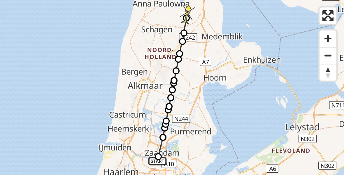 Routekaart van de vlucht: Lifeliner 1 naar Slootdorp, Kleine Tocht