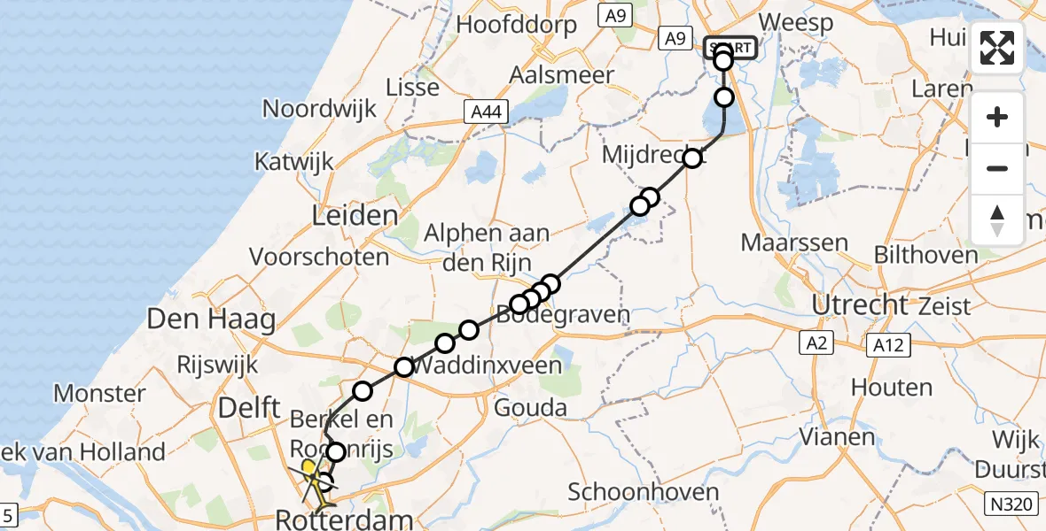 Routekaart van de vlucht: Lifeliner 2 naar Rotterdam The Hague Airport, Amsterdam-Zuidoost