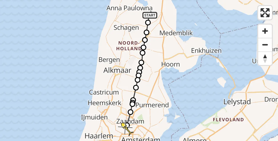 Routekaart van de vlucht: Lifeliner 1 naar Amsterdam Heliport, Molenweg