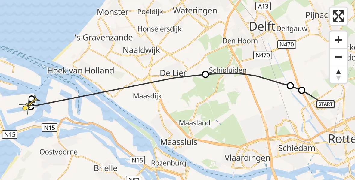 Routekaart van de vlucht: Politiehelikopter naar Maasvlakte, Amazonehaven