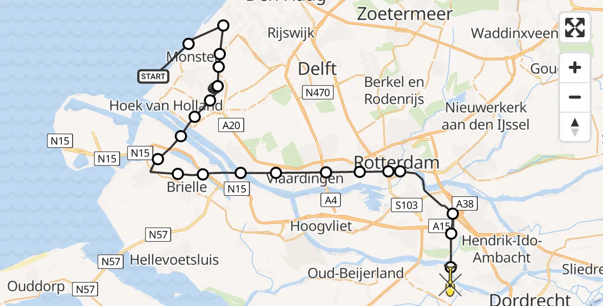 Routekaart van de vlucht: Politieheli naar Puttershoek, Verlengde Strandweg