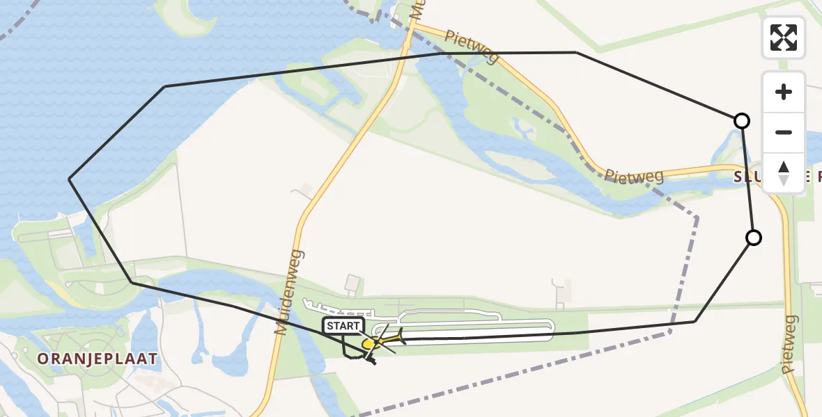 Vluchtroute Politiehelikopter van Vliegveld Midden-Zeeland naar Vliegveld Midden-Zeeland