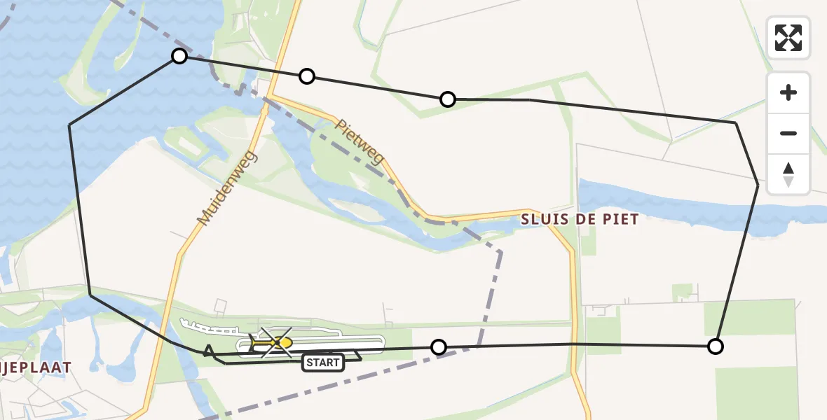 Routekaart van de vlucht: Politieheli naar Vliegveld Midden-Zeeland, Schenge