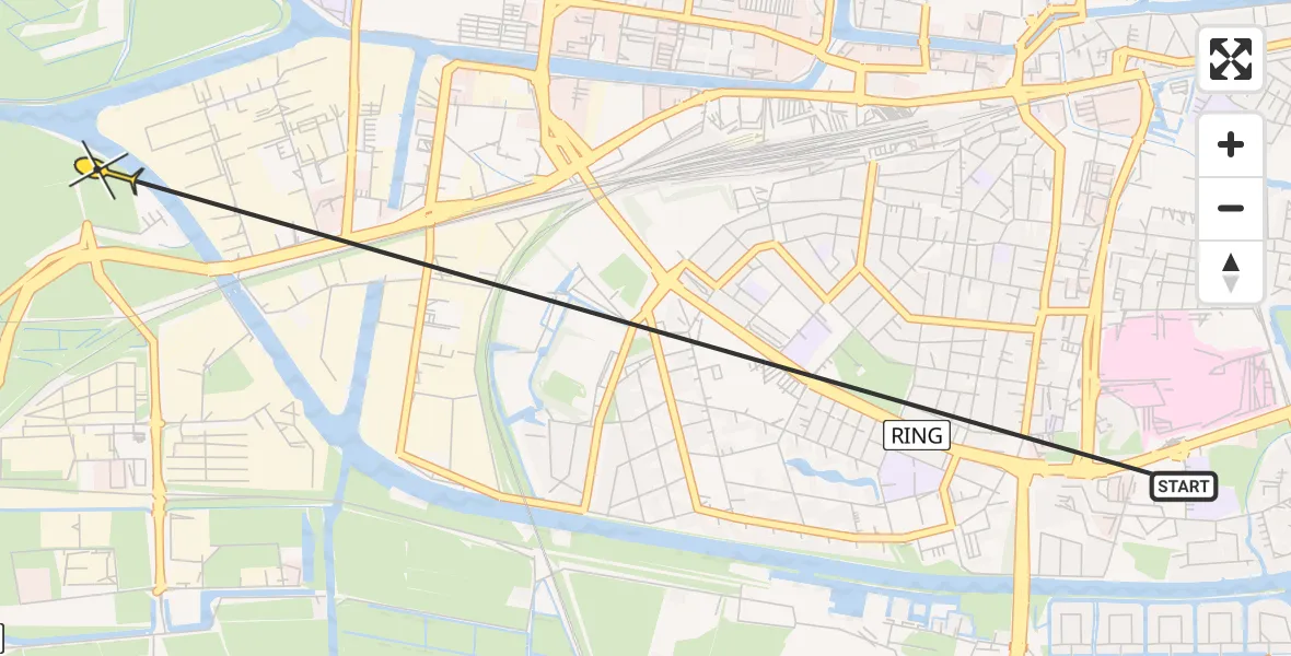 Vluchtroute Ambulancehelikopter van Leeuwarden naar Leeuwarden