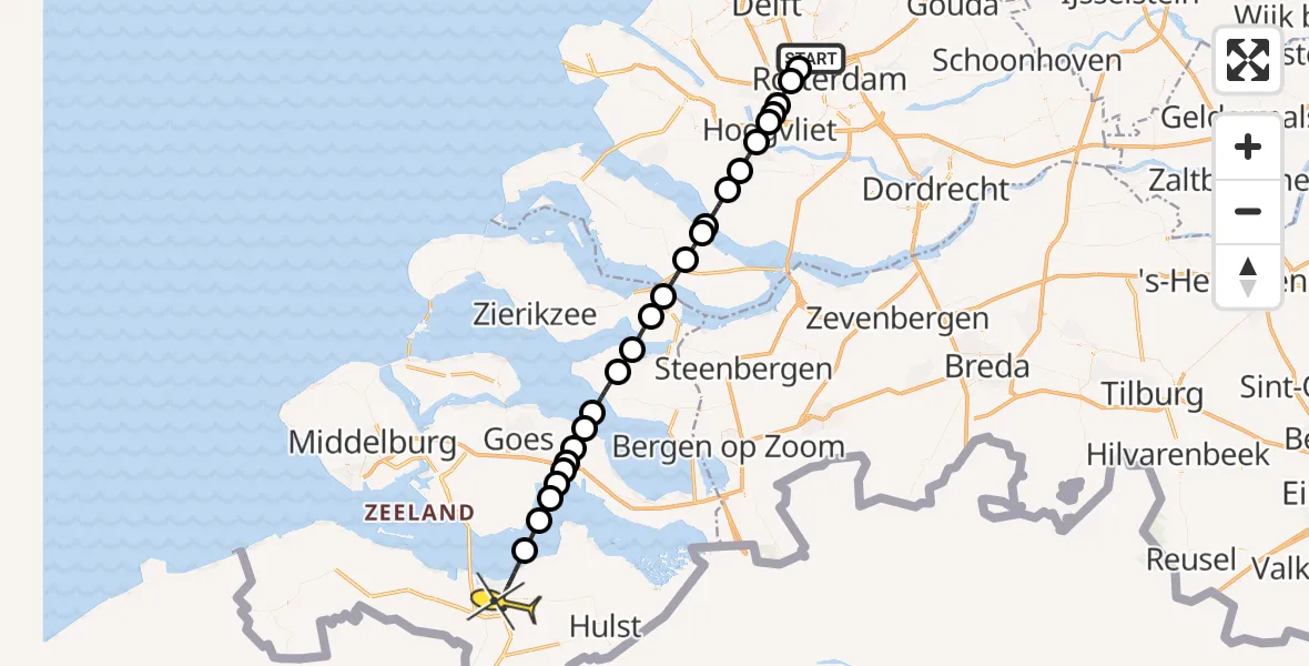 Routekaart van de vlucht: Lifeliner 2 naar Terneuzen, Delflandstraat