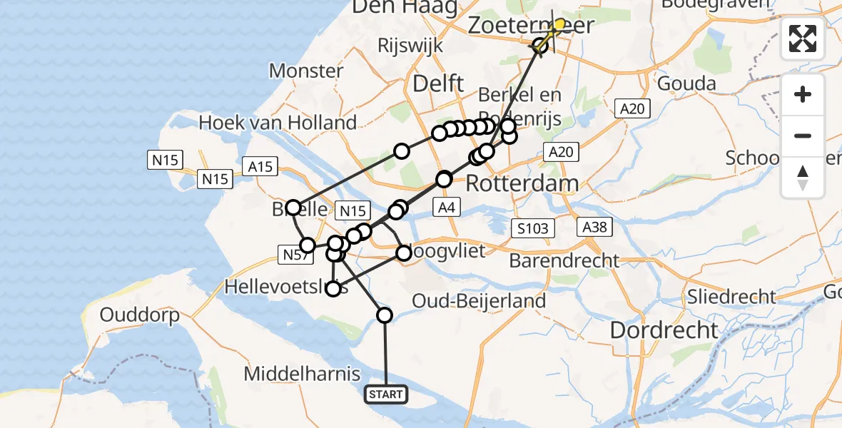 Routekaart van de vlucht: Politieheli naar Zoetermeer, Krommedijk