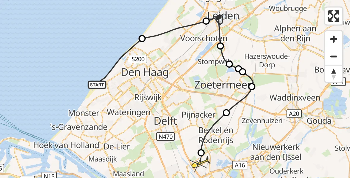 Routekaart van de vlucht: Politieheli naar Rotterdam The Hague Airport, Zuiderstrand