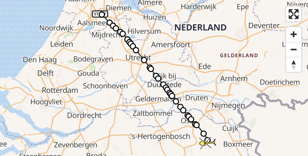 Routekaart van de vlucht: Politieheli naar Vliegbasis Volkel, Schipholweg