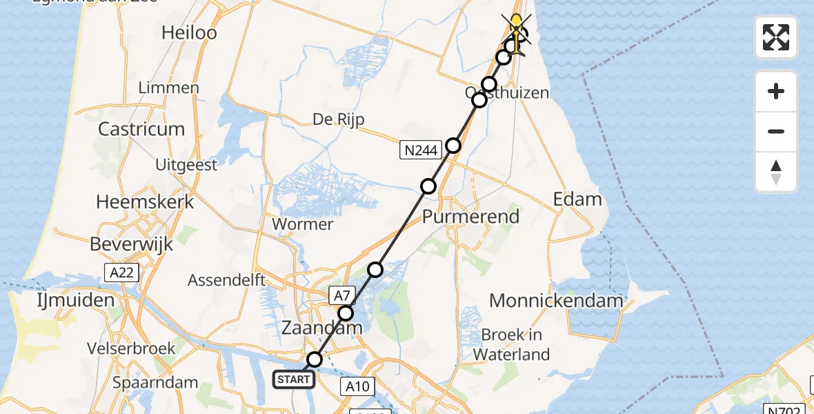 Routekaart van de vlucht: Lifeliner 1 naar Oudendijk, Symon Spiersweg